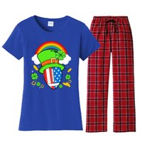 Rugby St Patricks Day Usa Flag Rainbow Shamrock Clover Gift Women's Flannel Pajama Set