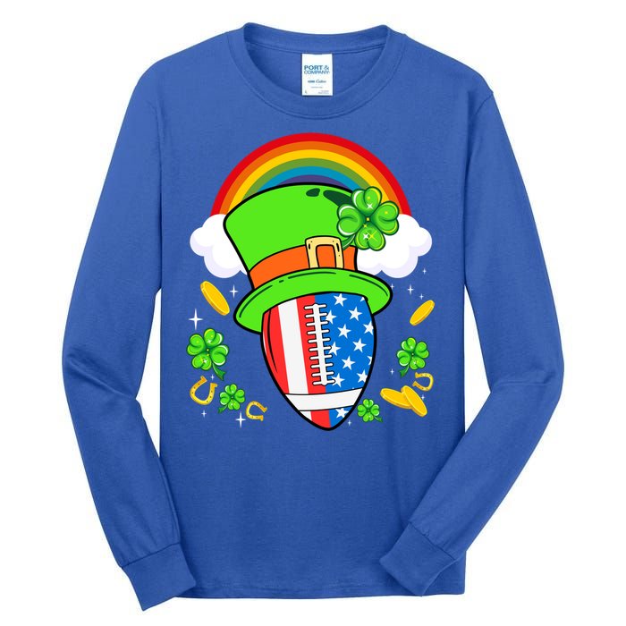 Rugby St Patricks Day Usa Flag Rainbow Shamrock Clover Gift Tall Long Sleeve T-Shirt