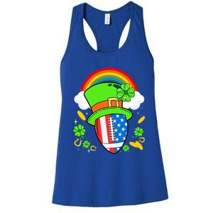 Rugby St Patricks Day Usa Flag Rainbow Shamrock Clover Gift Women's Racerback Tank