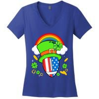 Rugby St Patricks Day Usa Flag Rainbow Shamrock Clover Gift Women's V-Neck T-Shirt