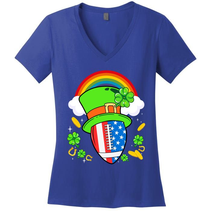 Rugby St Patricks Day Usa Flag Rainbow Shamrock Clover Gift Women's V-Neck T-Shirt