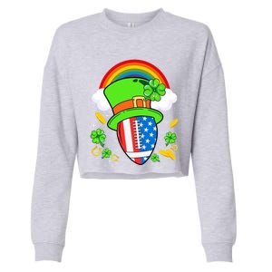 Rugby St Patricks Day Usa Flag Rainbow Shamrock Clover Gift Cropped Pullover Crew