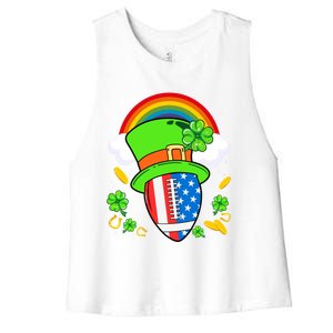 Rugby St Patricks Day Usa Flag Rainbow Shamrock Clover Gift Women's Racerback Cropped Tank