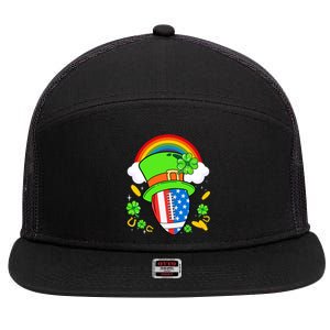 Rugby St Patricks Day Usa Flag Rainbow Shamrock Clover Gift 7 Panel Mesh Trucker Snapback Hat