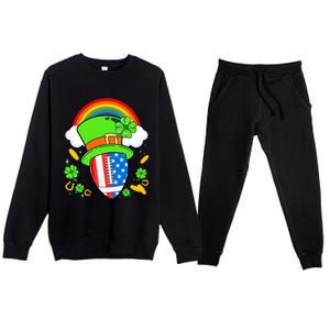 Rugby St Patricks Day Usa Flag Rainbow Shamrock Clover Gift Premium Crewneck Sweatsuit Set