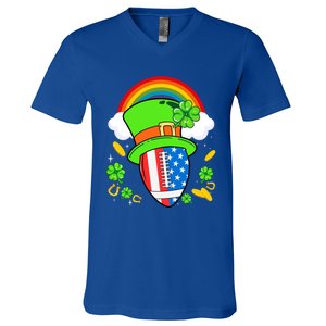 Rugby St Patricks Day Usa Flag Rainbow Shamrock Clover Gift V-Neck T-Shirt