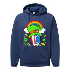 Rugby St Patricks Day Usa Flag Rainbow Shamrock Clover Gift Performance Fleece Hoodie