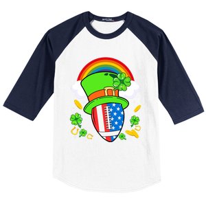 Rugby St Patricks Day Usa Flag Rainbow Shamrock Clover Gift Baseball Sleeve Shirt