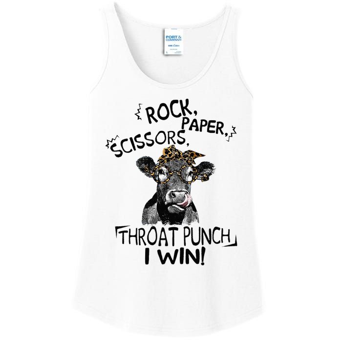 Rock Scissors Paper Throat Punch I Win Funny Cow Heifer Ladies Essential Tank