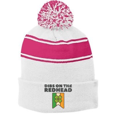 Retro St Patricks Day Dibs On The Redhead Funny Stripe Pom Pom Beanie