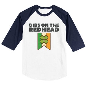 Retro St Patricks Day Dibs On The Redhead Funny Baseball Sleeve Shirt