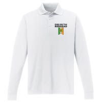 Retro St Patricks Day Dibs On The Redhead Funny Performance Long Sleeve Polo