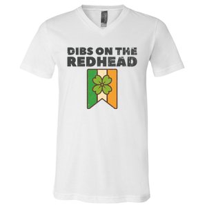 Retro St Patricks Day Dibs On The Redhead Funny V-Neck T-Shirt