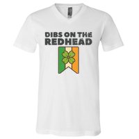 Retro St Patricks Day Dibs On The Redhead Funny V-Neck T-Shirt