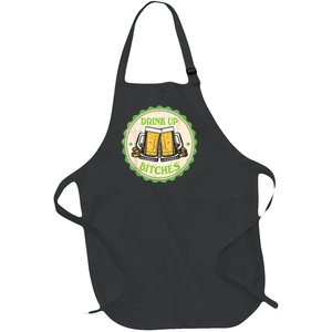 Retro St Patricks Day Drink Up Bitchs Shamrock Clover Beer Gift Full-Length Apron With Pockets