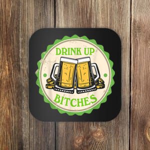 Retro St Patricks Day Drink Up Bitchs Shamrock Clover Beer Gift Coaster