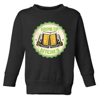 Retro St Patricks Day Drink Up Bitchs Shamrock Clover Beer Gift Toddler Sweatshirt