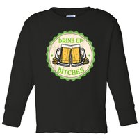 Retro St Patricks Day Drink Up Bitchs Shamrock Clover Beer Gift Toddler Long Sleeve Shirt