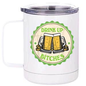 Retro St Patricks Day Drink Up Bitchs Shamrock Clover Beer Gift 12 oz Stainless Steel Tumbler Cup