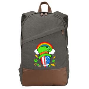 Rugby St Patricks Day Usa Flag Rainbow Shamrock Clover Funny Gift Cotton Canvas Backpack