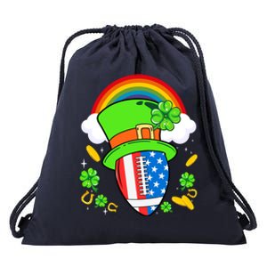 Rugby St Patricks Day Usa Flag Rainbow Shamrock Clover Funny Gift Drawstring Bag