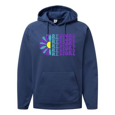 Restore Suicide Prevention Awareness Sunflower Performance Fleece Hoodie