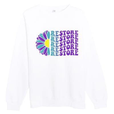 Restore Suicide Prevention Awareness Sunflower Premium Crewneck Sweatshirt