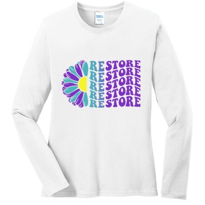 Restore Suicide Prevention Awareness Sunflower Ladies Long Sleeve Shirt