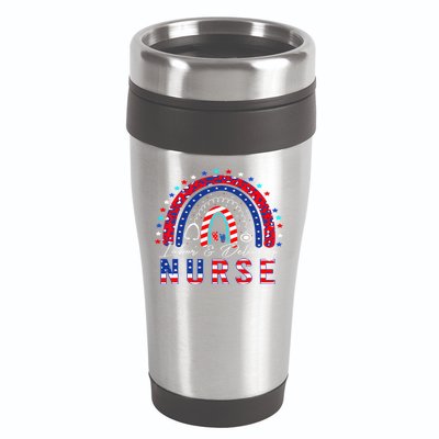 Rainbow Stethoscope Patriotic Labor Delivery Nurse 4Th July  16oz Travel Tumbler