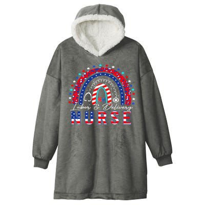 Rainbow Stethoscope Patriotic Labor Delivery Nurse 4Th July  Hooded Wearable Blanket