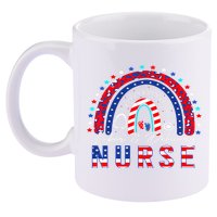 Rainbow Stethoscope Patriotic Labor Delivery Nurse 4Th July  11oz C Handle Ceramic Mug