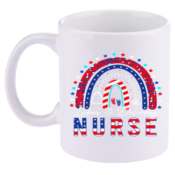 Rainbow Stethoscope Patriotic Labor Delivery Nurse 4Th July  11oz C Handle Ceramic Mug