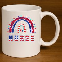 Rainbow Stethoscope Patriotic Labor Delivery Nurse 4Th July  11oz C Handle Ceramic Mug