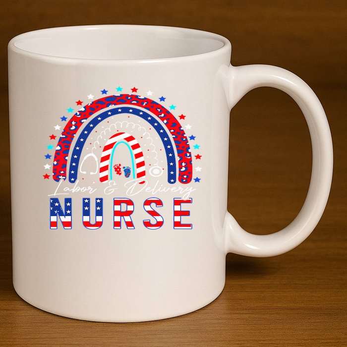 Rainbow Stethoscope Patriotic Labor Delivery Nurse 4Th July  11oz C Handle Ceramic Mug