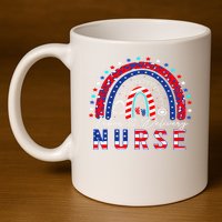 Rainbow Stethoscope Patriotic Labor Delivery Nurse 4Th July  11oz C Handle Ceramic Mug