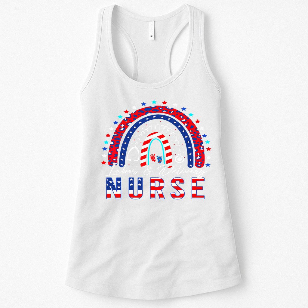 Rainbow Stethoscope Patriotic Labor Delivery Nurse 4Th July  Womens Tank Top
