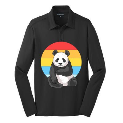 Retro Sunset Panda Vintage Panda Great Gift Silk Touch Performance Long Sleeve Polo