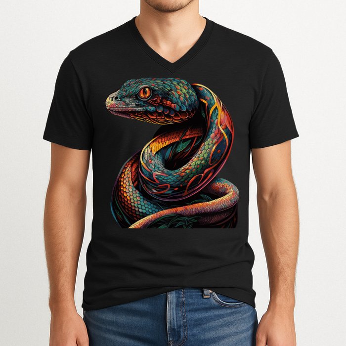 Realistic Snake Posing V-Neck T-Shirt