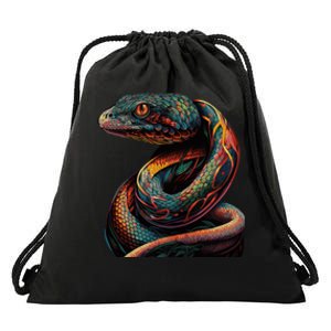 Realistic Snake Posing Drawstring Bag