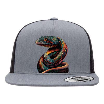 Realistic Snake Posing Flat Bill Trucker Hat