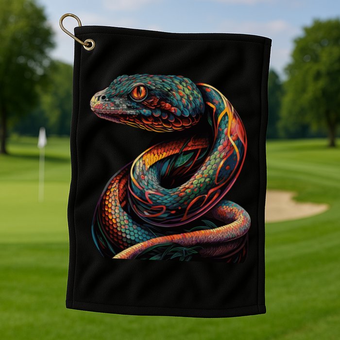 Realistic Snake Posing Golf Towel
