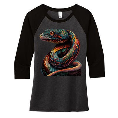 Realistic Snake Posing Women's Tri-Blend 3/4-Sleeve Raglan Shirt
