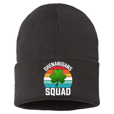 Retro St Patricks Day Shenanigans Squad Shamrock St Patricks Day Sustainable Knit Beanie