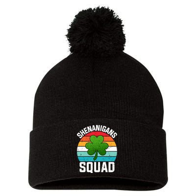 Retro St Patricks Day Shenanigans Squad Shamrock St Patricks Day Pom Pom 12in Knit Beanie