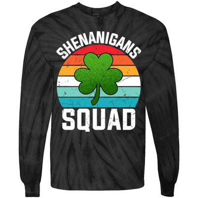 Retro St Patricks Day Shenanigans Squad Shamrock St Patricks Day Tie-Dye Long Sleeve Shirt