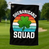 Retro St Patricks Day Shenanigans Squad Shamrock St Patricks Day Golf Towel
