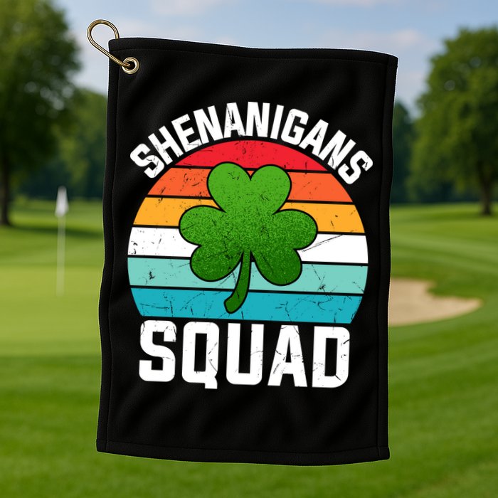 Retro St Patricks Day Shenanigans Squad Shamrock St Patricks Day Golf Towel