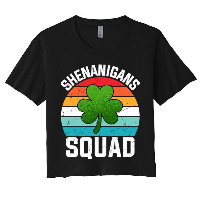 Retro St Patricks Day Shenanigans Squad Shamrock St Patricks Day Crop Top