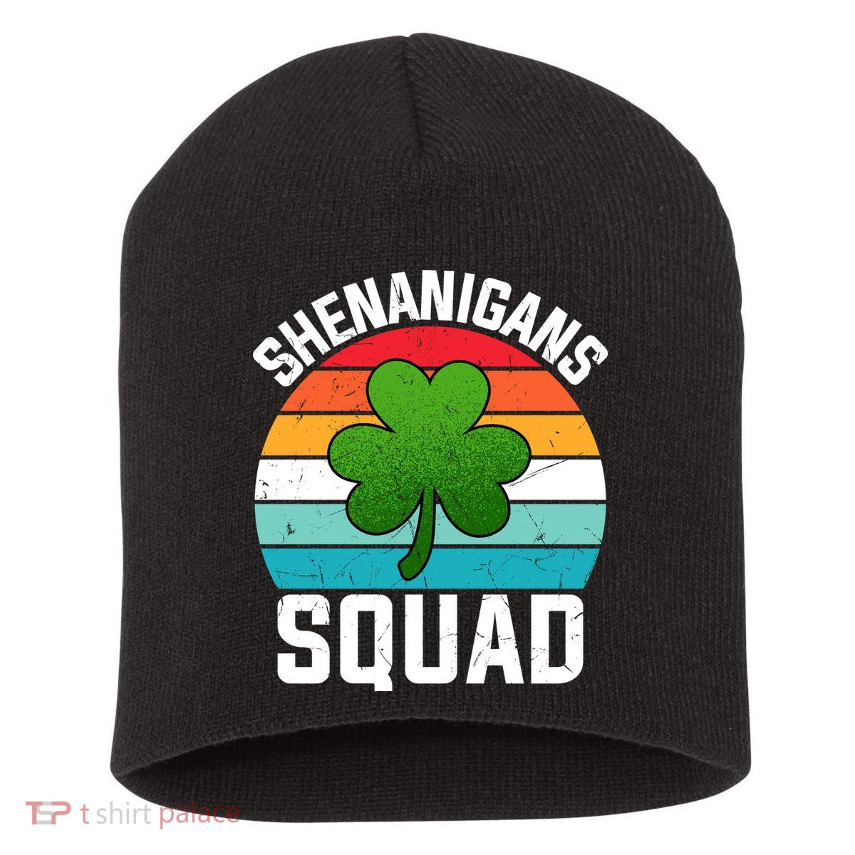 Retro St Patricks Day Shenanigans Squad Shamrock St Patricks Day Short Acrylic Beanie