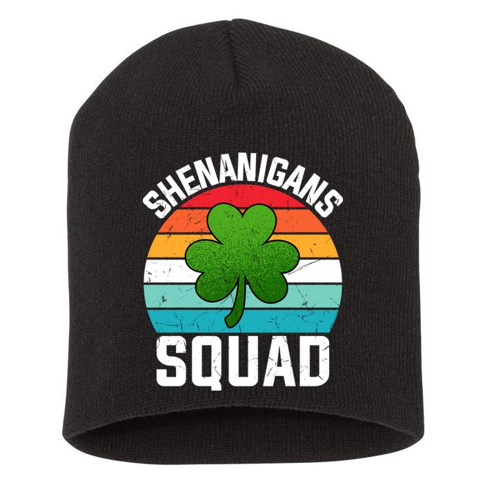 Retro St Patricks Day Shenanigans Squad Shamrock St Patricks Day Short Acrylic Beanie